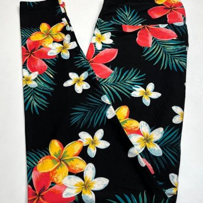 NEW LuLaRoe TC Leggings BLACK Flower PALM Tropical PLUMERIA Vacation Island HOT